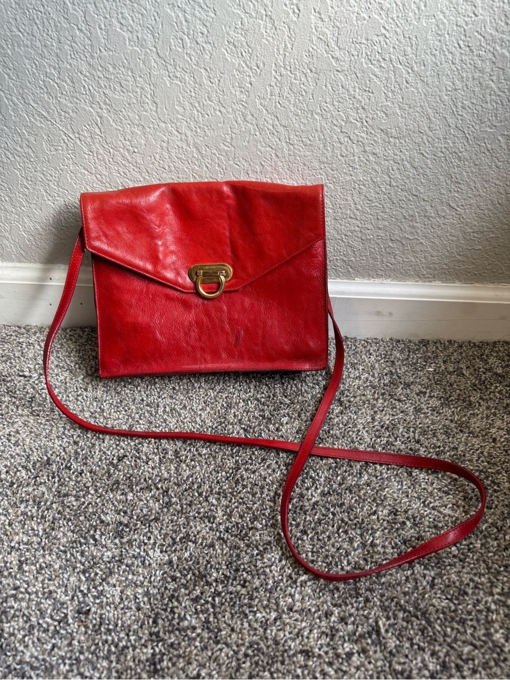 Furla Vintage Red Leather Envelope Crossbody Purse